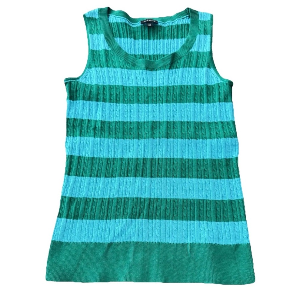 Talbots XS Cable Knit Top Cotton Blue/Green Striped Sleeveless Tank Classic - Picture 1 of 9